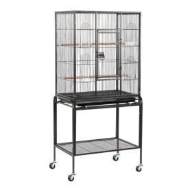 53" Large Flight Bird Cage with Rolling Stand & Storage Shelf for Parrots Lovebird Cockatiel Parakeets, Black (Option: as picture)